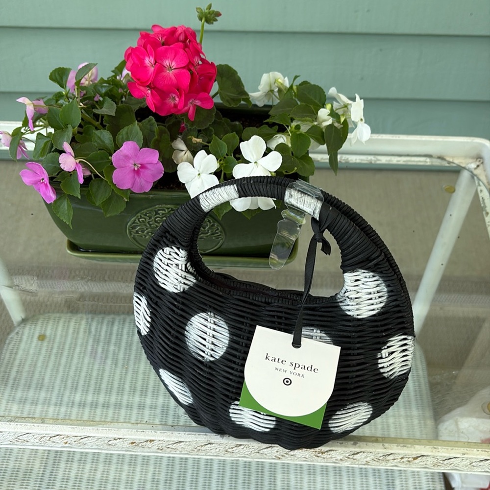 Kate Spade Black and White Polka Dot Wicker handbag